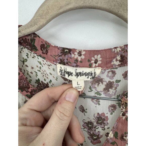 Hope Springs Cottagecore Floral Peasant Dress Women Large Ivory Tiered Prairie - Picture 3 of 9